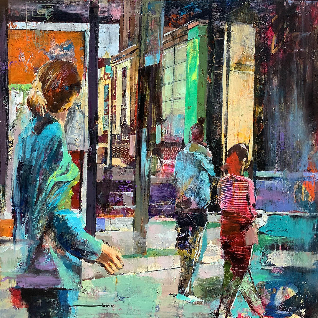 AI Collab 2 (Painterly urban collage people poetic poses style Wayne Thiebaud)